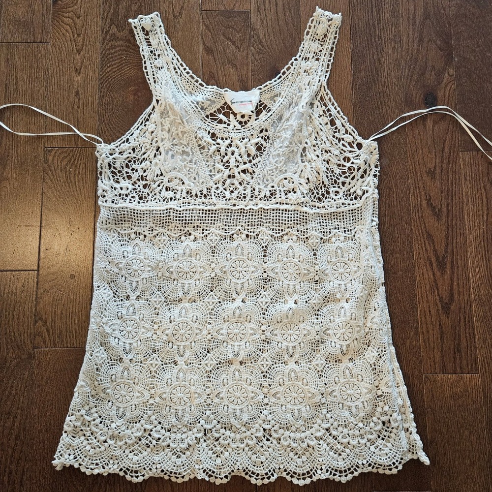 TWO by Vince Camuto SZ L Loose Crochet Sleeveless Top Fairy Cottage Festival